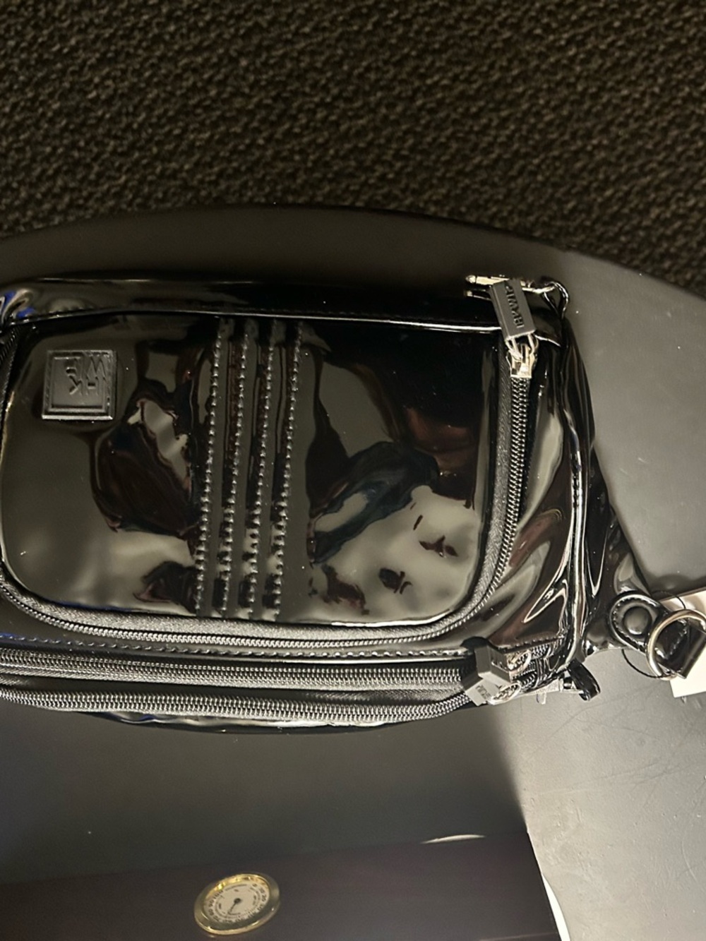 Men's Black Patent Leather Crossbody Bag - Unbranded